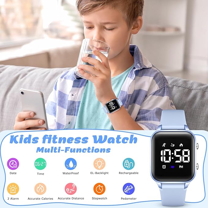 L LAVAREDO Kids Digital Watches for Boys Girls,Waterproof Sport Watch with Pedometer Stopwatch Vibration Alarm for Ages 5-13,No App Fitness Tracker Watch for Kids Teens Birthday Christmas Gifts