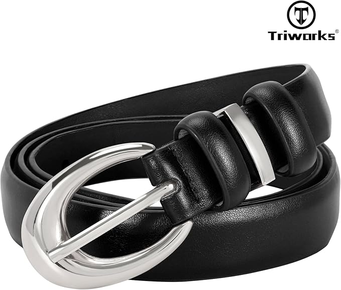TRIWORKS Women Leather Belt for Jeans Pants Fashion Ladies Skinny Faux Leather Dress belt with Gold Buckle