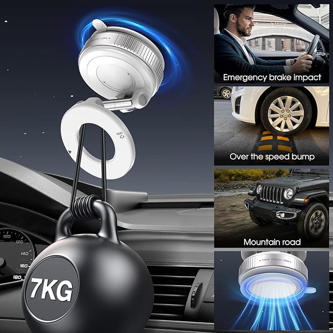 Vacuum Magnetic Suction Phone Holder, Foldable and Retractable Hands-Free Suction Cup Phone Mount for Car/Gym/Mirror/Smooth Surface, Compatible with iPhone Android and All Smartphones (White)