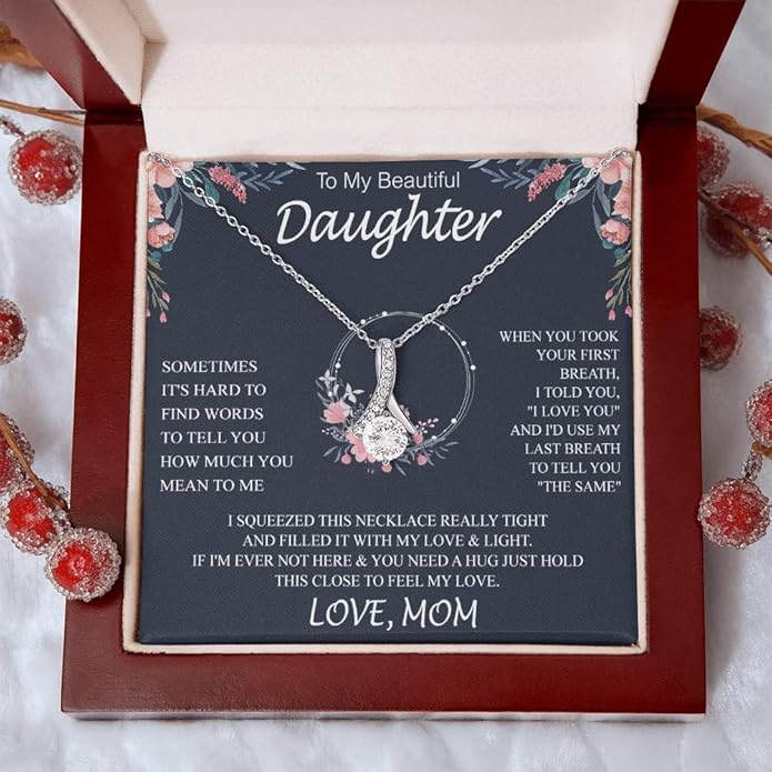 VIRAGIL To My Daughter Gift Necklace From Dad or Mom - Badass Daughter Jewelry With Heartfelt Message & Elegant Box