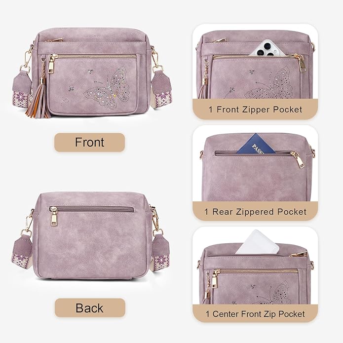 Crossbody Bags for Women Trendy Leather Crossbody Purse Shoulder Handbags Butterfly Design