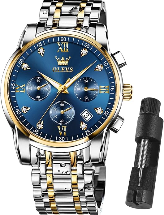 OLEVS Mens Watches Waterproof Stainless Steel Adjustable Bracelet Watch Quartz Analog Watch for Men Fashion Business Classic Mens's Wrist watch's Casual Watches Gold/Blue/Black/White/Face/Dial