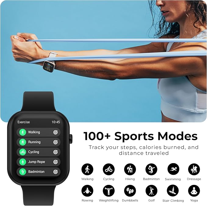 iTouch AIR 5 Smartwatch – 1.85” AMOLED Display, Bluetooth Calling, 100+ Sport Modes, Heart Rate, SPO₂, Stress & Sleep Monitoring, IP68 - Android & iOS (Rose Gold Case w/Blush Silicone Band)