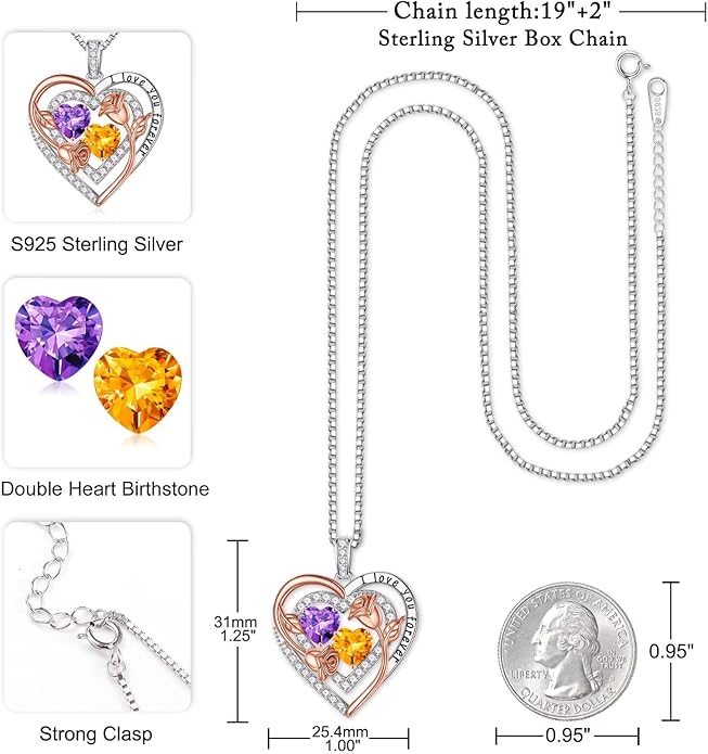 Iefil Mothers Day Gifts for Wife - Sterling Silver Birthstone Necklace Birthday Gifts for Her Wife