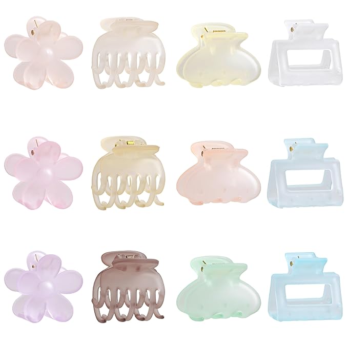 Jelly Colorful Hair Clips for Women, 12PCS Small Hair Clips 4 Style 1.6 Inch Banana Claw Clips Non-Slip Cute Hair Accessories Ideal Gifts for Girls