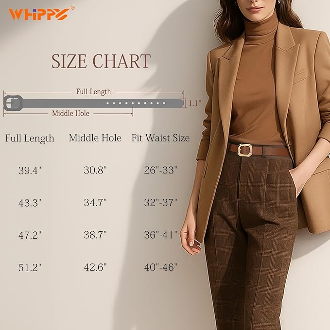 WHIPPY Women's Leather Belts with Gold Buckle Casual Fashion Ladies Waist Belts for Jeans Pants Dresses