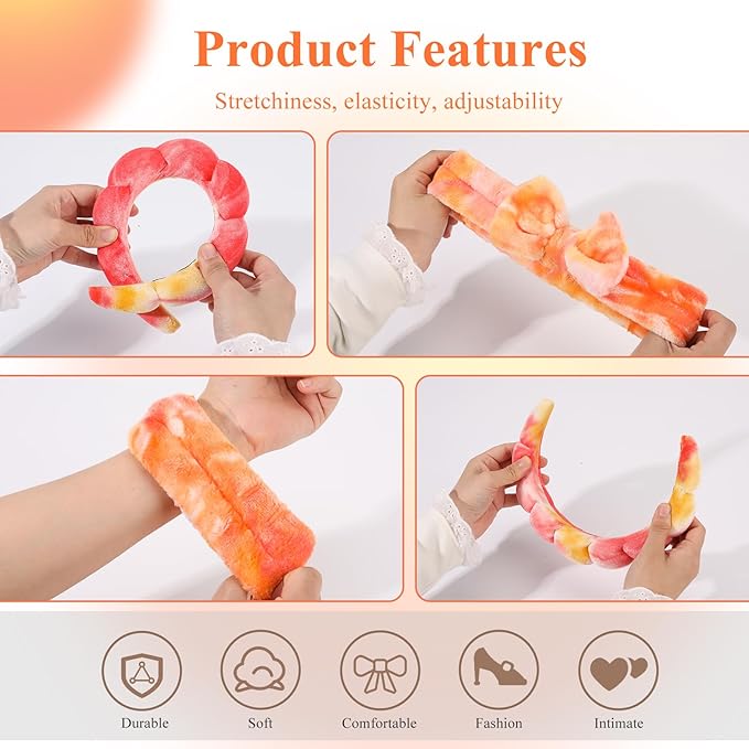 Spa Headband & Wristband Set for Women – Puffy Sponge Makeup Headband for Washing Face, Skincare Hairband, Cute Presents for Teenage Girls and Trendy Teen Girl Gifts