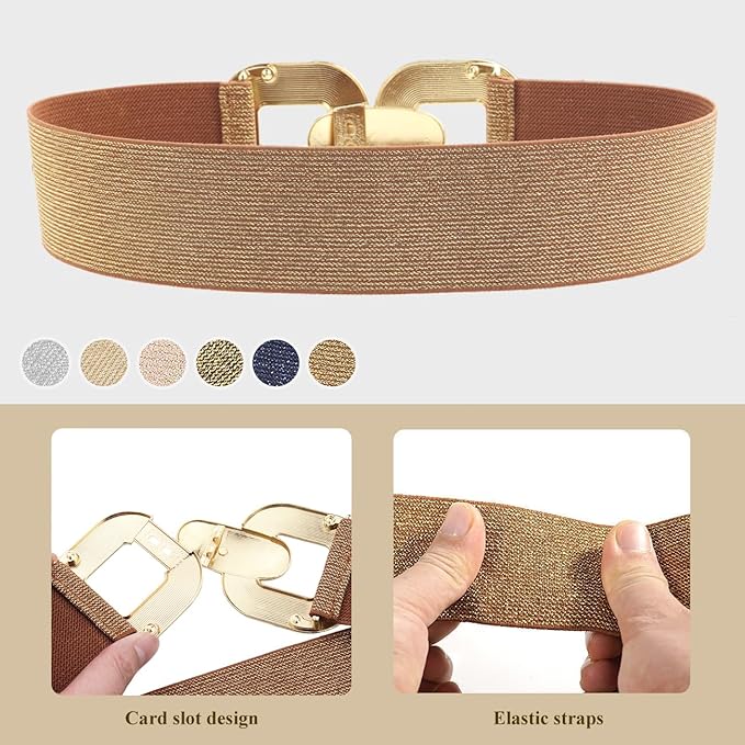 Glamorstar Women Wide Stretchy Belts Elastic Waist Belts for Dresses
