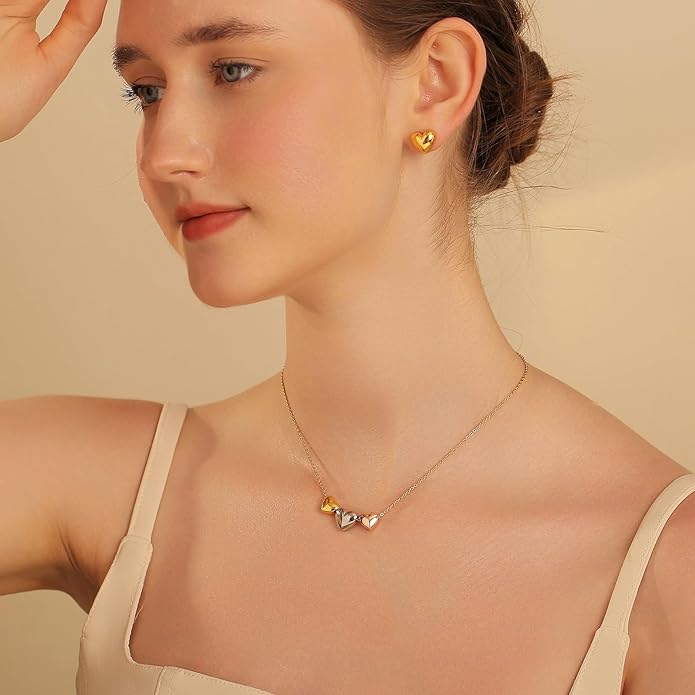 Dainty Geometric Jewelry Set for Women - Stainless Steel Necklace & Earrings Minimalist Matching Set