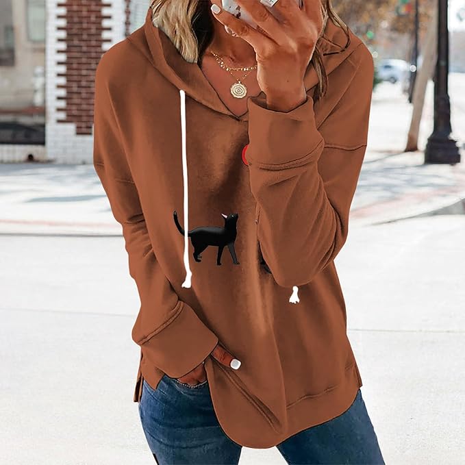 Women's Brick Red Hoodie Pullover Sweatshirt Cotton Blend Loose Fit Long Sleeve Fall Winter Top
