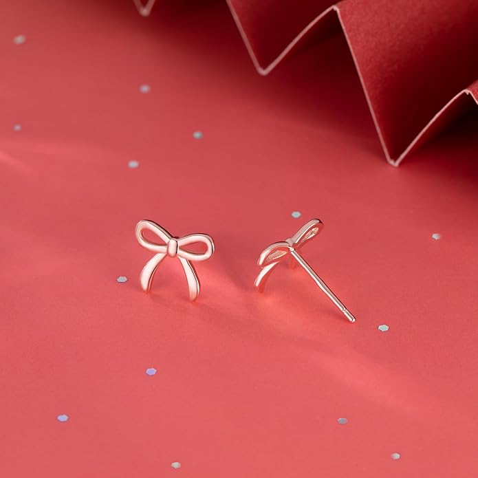 SLUYNZ Solid 925 Sterling Silver Tiny Bow Earrings Stud for Women Teens Small Bowknot post Stud Earrings