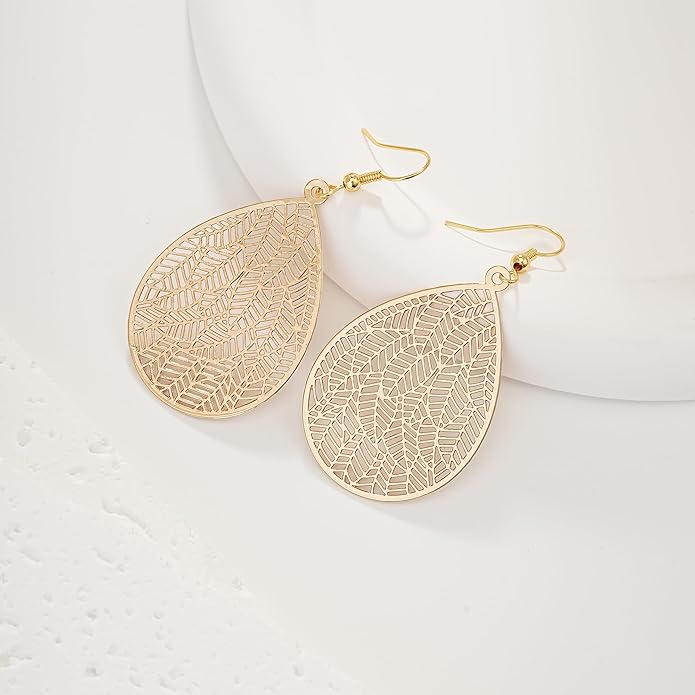 Large Gold Earrings for Women, Chunky Gold Statement Drop Dangle Earring Maple Leave Ginko Leaf Jewelry Gifts