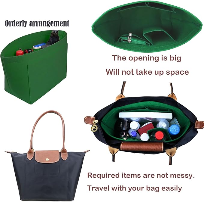 Lckaey Purse Organizer Insert for longchamp le pliage large Handbags Insert Organizer 1012green-M