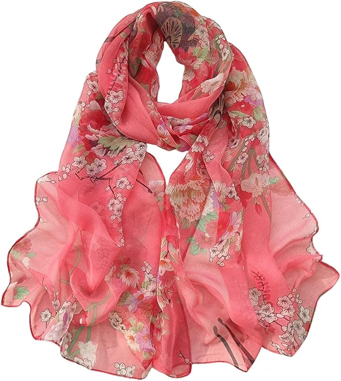 Pokeedioty Scarfs for Women Lightweight Fashion Scarves Elegant Floral Pattern Sheer Scarfs