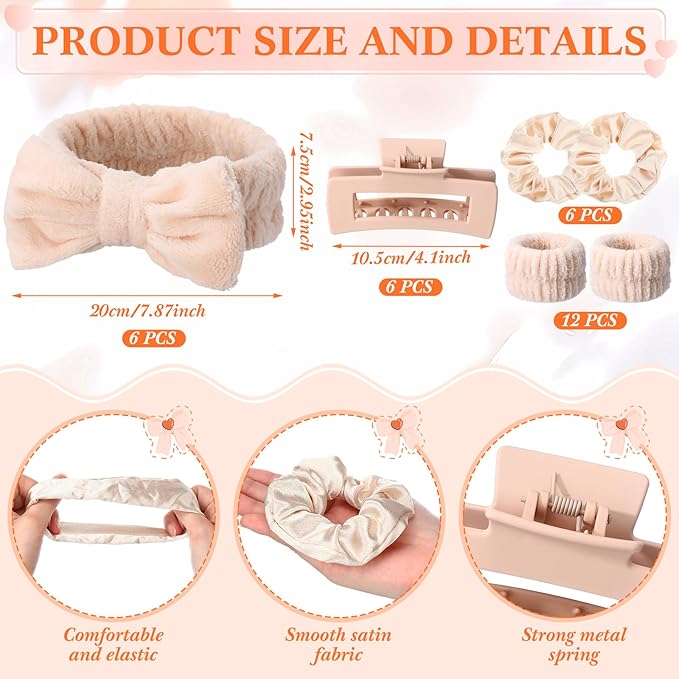 Spa Party Favors Pink Sleepover Party Supplies Bow Headband Wristband Scrunchies Hair Clip Jewelry Case Makeup Bag Mirror for Women Bridesmaid Return Gifts(Beige,96 Pcs)