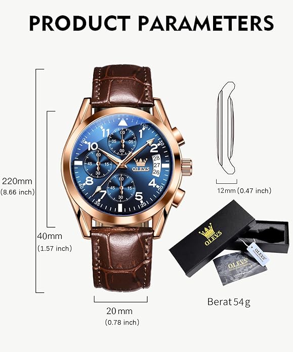 OLEVS Men's Watches Brown Leather with Date,Casual Watches for Men,Large Face Watches Men,Chronograph Mens Watch,Sport Waterproof Business Dress Analog Quartz Men's Wrist Watches Reloj De Hombre