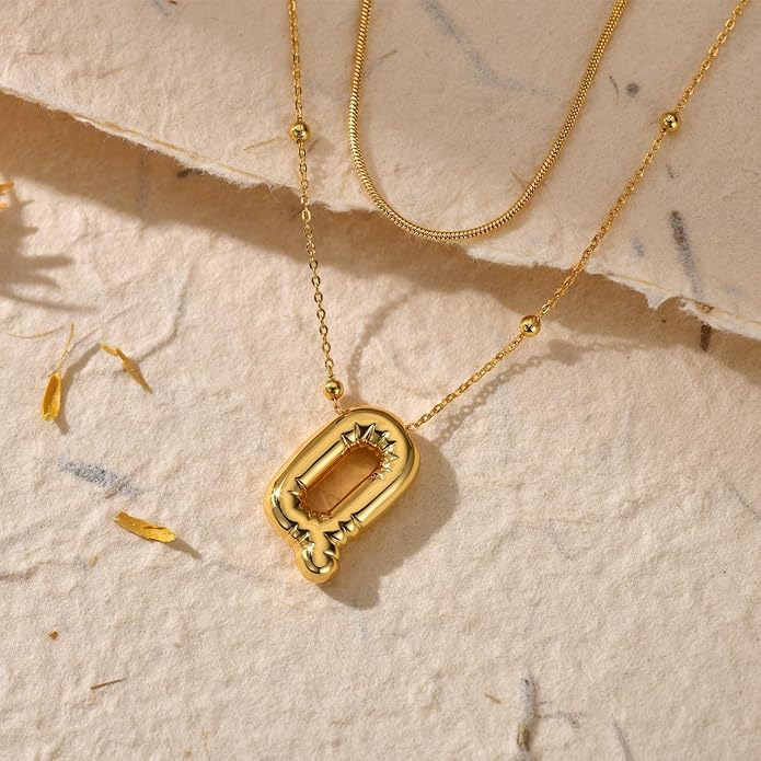 LUCA SMITH Initial Necklaces for Women, Dainty Balloon Bubble Letter, Name Letter Alphabet Pendant Layered Choker Chain Jewelry Gift