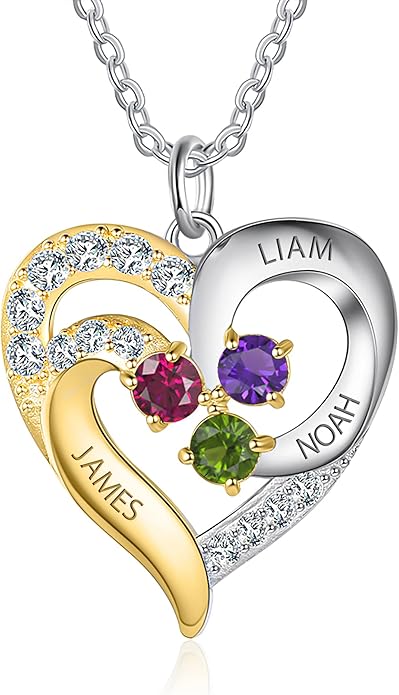 GLAMCARAT Personalized mothers necklace with birthstones names sterling silver jewelry for women customized engraved necklace