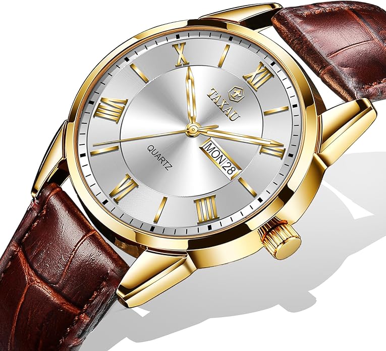 Leather Band Mens Watches with Day Date Quartz Analog Large Face Classic Watch Roman Numerals Dress Luminous Rlojes para Hombres