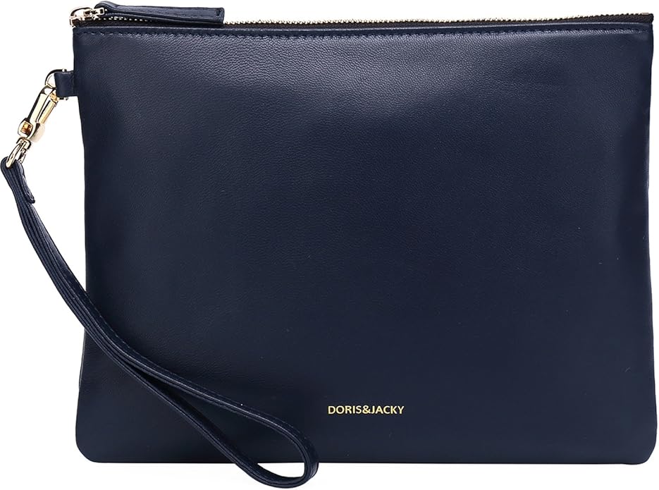 DORIS&JACKY Lambskin Leather Wristlet Clutch Purse for Women Soft Designer Slim Cell Phone Pouch Bag with Detachable Strap