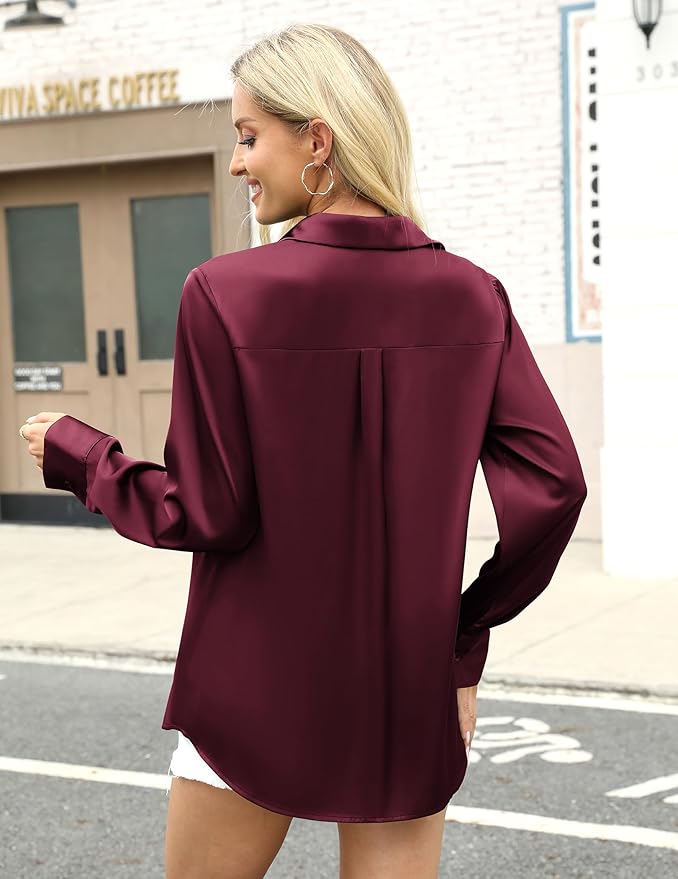 Zeagoo Satin Blouses for Women Silk Button Down Shirts Long Sleeve Business Casual Tops