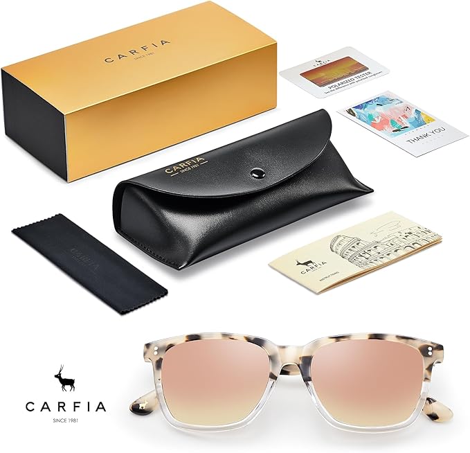 CARFIA Polarized Sunglasses for Women: Acetate, Small/Medium Size, UV400 Anti Glare CA5354