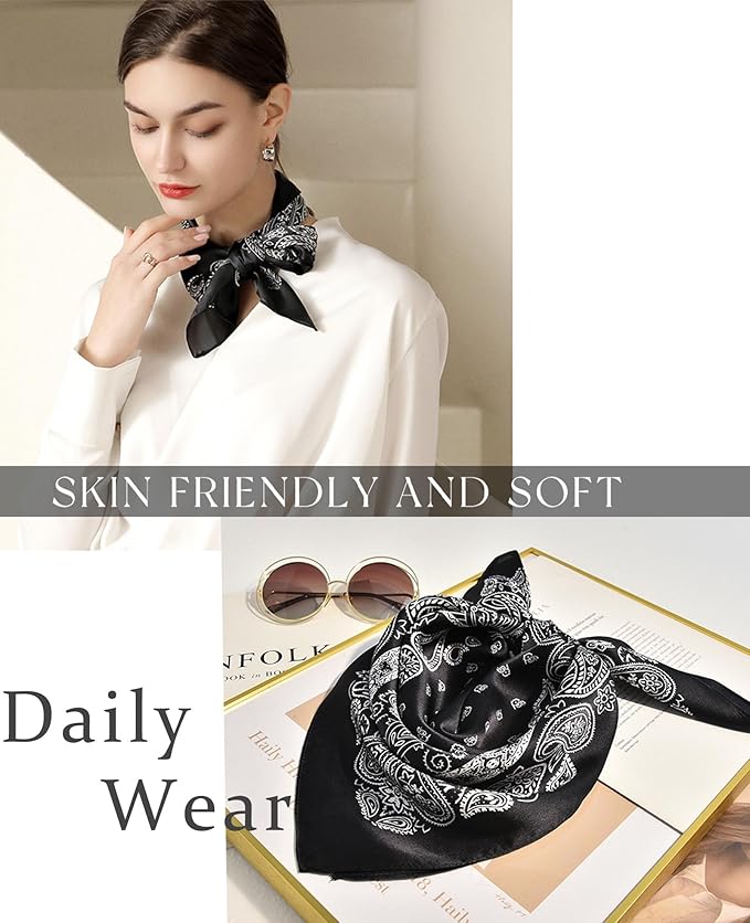 Dailyacc Hair Bandanas Scarf For Women Lightweight Fashion Neck Silk Satin Head Scarves For Sleeping Handbags Scarf