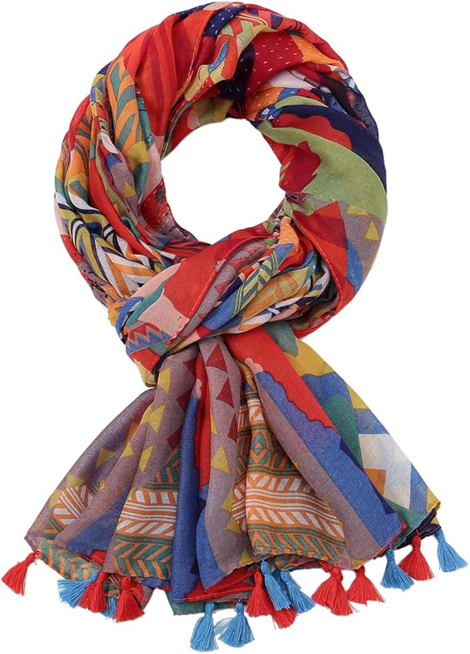Yeieeo Boho Scarf for Women Lightweight Floral Printed Scarf Fall Winter Fashion Fringed Shawl