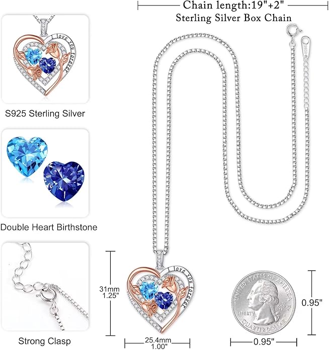 Iefil Mothers Day Gifts for Wife - Sterling Silver Birthstone Necklace Birthday Gifts for Her Wife