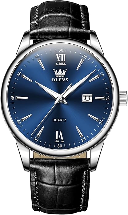 OLEVS Men Leather Watch,Mens Wrist Watches,Big Face Watches for Men,Leather Band Watches for Men,Day Date Watches for Men,Waterproof Watches for Men,Men Classic Watch,Reloj para Hombres