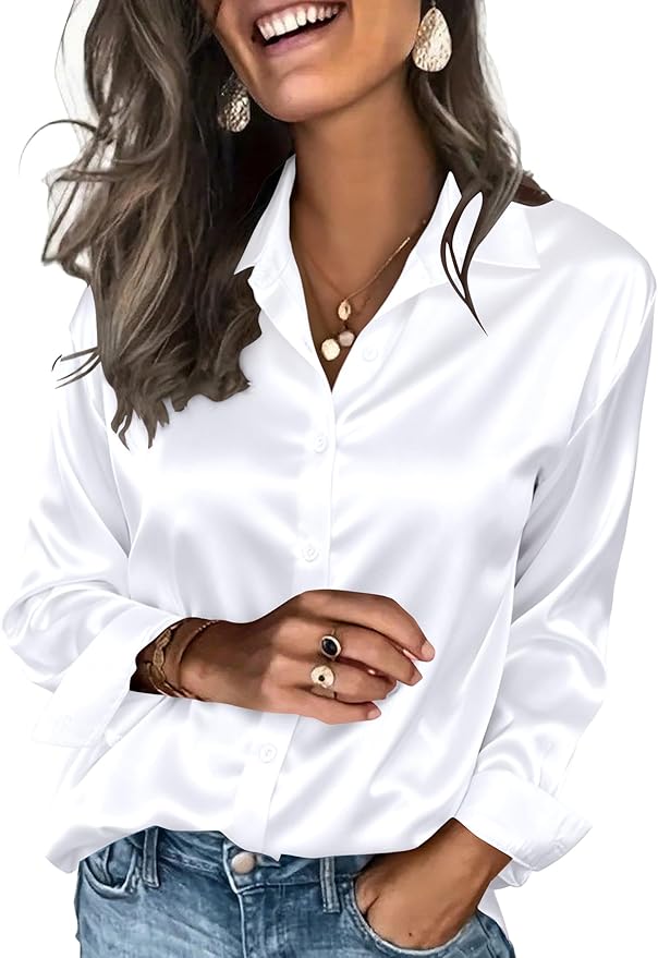 Zeagoo Satin Blouses for Women Silk Button Down Shirts Long Sleeve Business Casual Tops