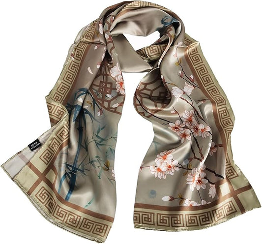 100% Mulberry Silk Scarf for Women Neck Oblong Headscarves Long Floral Print Lightweight Silk Wraps Shawls 67"*20"