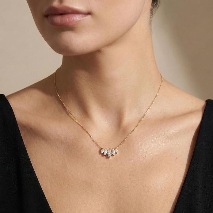 TRYNDI 14K Solid Gold Premium Lab Grown Diamond Necklace for Women – Gold Marquise Necklace Luxury Fine Jewelry Gift For Women, Wife Gifts For Christmas, Birthday, Anniversary and Valentines