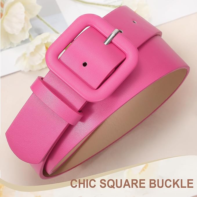 WHIPPY Women Leather Belt Candy Color Fashion Square Buckle Belt Ladies Belt for Jeans Pants Dresses