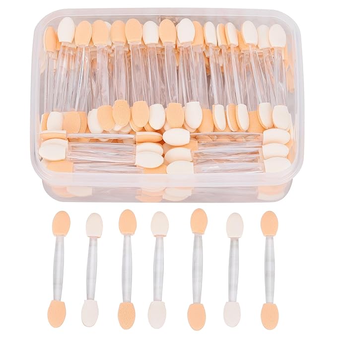 150 Eye Shadow Applicator Disposable Foam Makeup Brush Sponge Tipped Oval Eyeshadow Applicators Dual Sides with Container, Clear