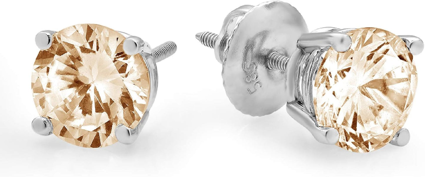 14K White Gold Natural Morganite Stud Earrings with Screw back - Hypoallergenic, 4 cttw - Minimalist Women's Fine Jewelry