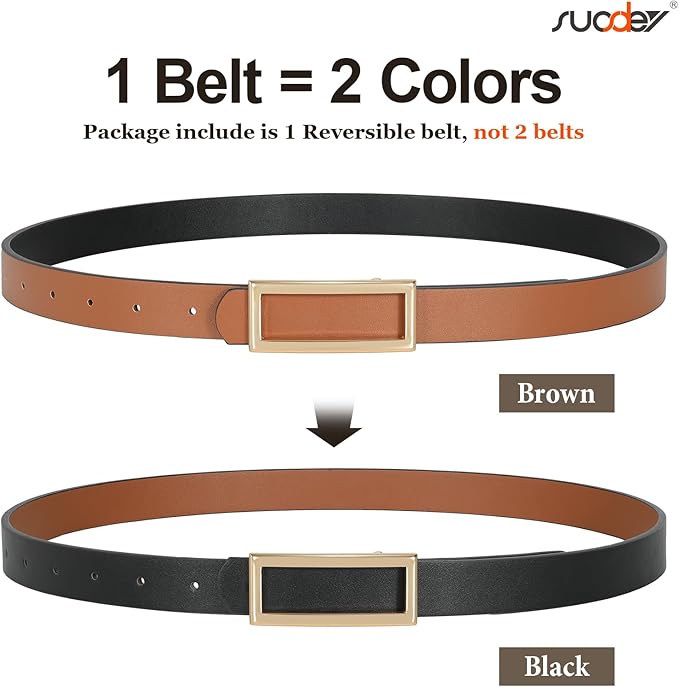SUOSDEY Women Reversible Leather Belts for Jeans Pants Dresses Ladies Fashion Belts with Gold Buckle, 0.9" Width