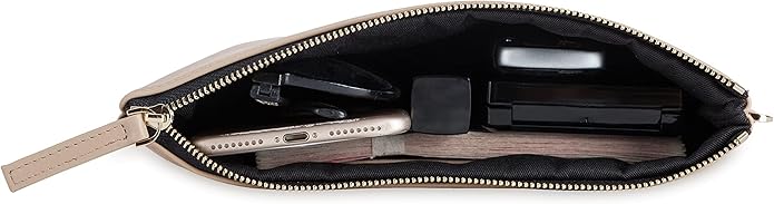 DORIS&JACKY Lambskin Leather Wristlet Clutch Purse for Women Soft Designer Slim Cell Phone Pouch Bag with Detachable Strap