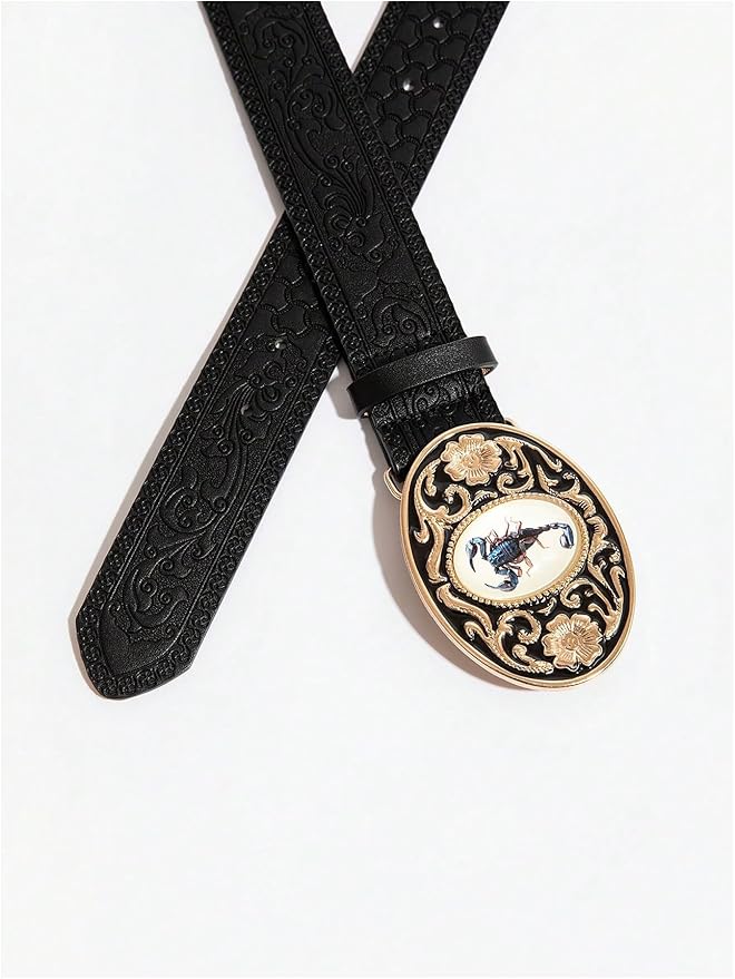 Women's Floral Embroidery Genuine Leather Belt Vintage Square Buckle