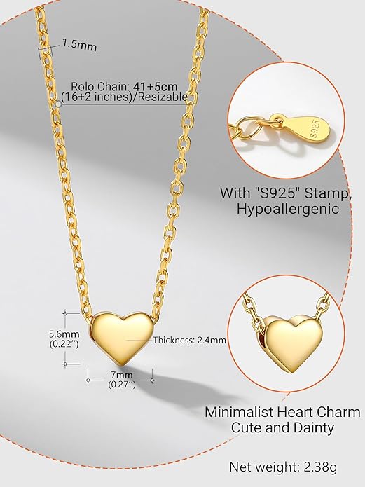 PROSILVER 925 Sterling Silver Necklace for Women | Dainty Delicate Adjustable Choker with Heart/Star/Moon/Vertical Bar Pendant, Hypoallergenic Tarnish Resistant Everyday Jewelry Gift for Her