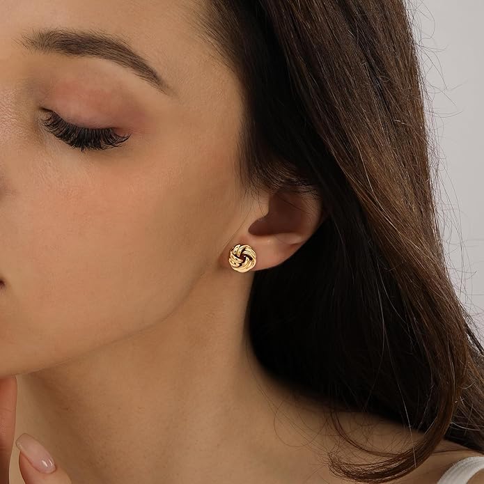 Chunky Small Knot Earrings Gold Silver Geometric Earrings for Women Dainty Gold and Silver Plated Dangle Drop Earrings Hypoallergenic and Lightweight Fashion Trendy Jewelry Gifts