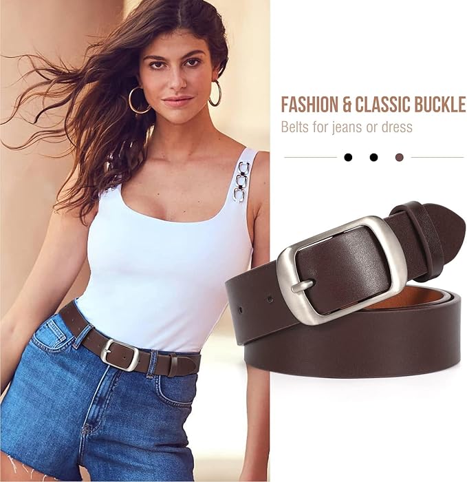 VONMELLI 2 Packs Women Leather Belts for Jeans Fashion Leather Ladies Waist Belt