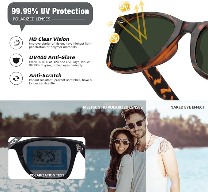MEETSUN Polarized Sunglasses for Women Men Classic Retro Square Frame Driving Sun Glasses UV Protection