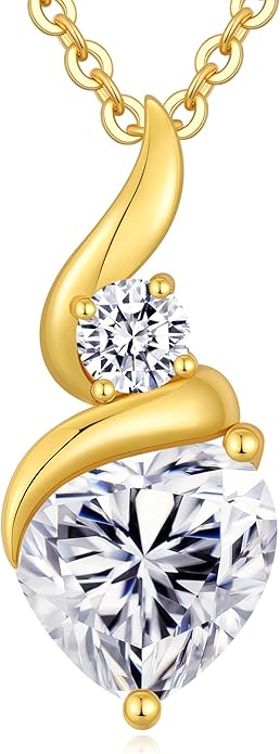 ANDSO Moissanite Heart Pendant Necklaces for Women, 925 Sterling Silver Necklace with Birthstone, Ideal Anniversary Present or Birthday Christmas Valentine Jewelry Gifts for Mom Wife Her Girlfriend