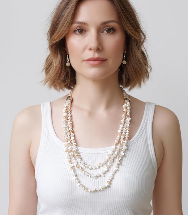 Layered Beaded Statement Necklace Multi Strand Crystal Beads Collar Necklace and Earring Sets for Women Fashion Costume Jewelry Set Gifts for Her
