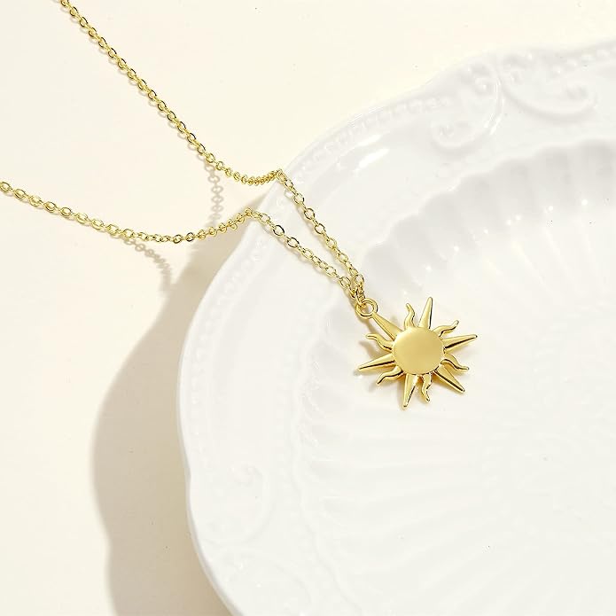MIDEEO 14K Gold Leaf Pendant Necklaces for Women Dainty Sun Coin Choker Medallion Moon Star Necklace Minimalist Jewelry