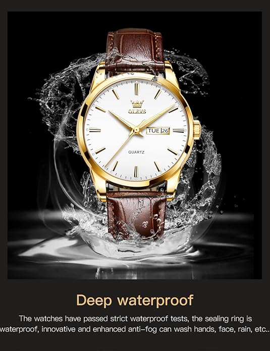OLEVS Mens Watches, Casual Leather Watches for Men Easy to Read Quartz Number Watch with Date Waterproof Blue/Black/Silver Face Men's Wrist Watches…