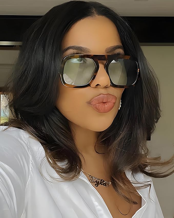 Oversized Retro Square Aviator Sunglasses for Women Men – 70s Vintage Big Frame Flat Top Shades, Fashion Sunglasses