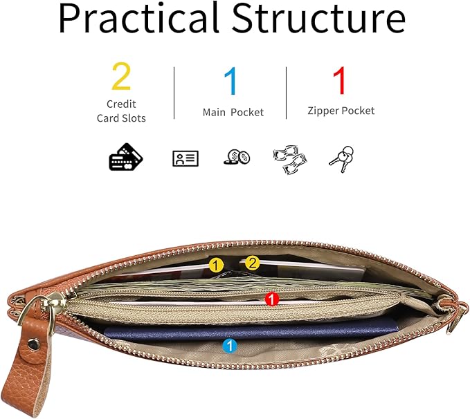 GOIACII Women's Wristlet Clutch Slim Leather Wallet RFID Blocking Handbag