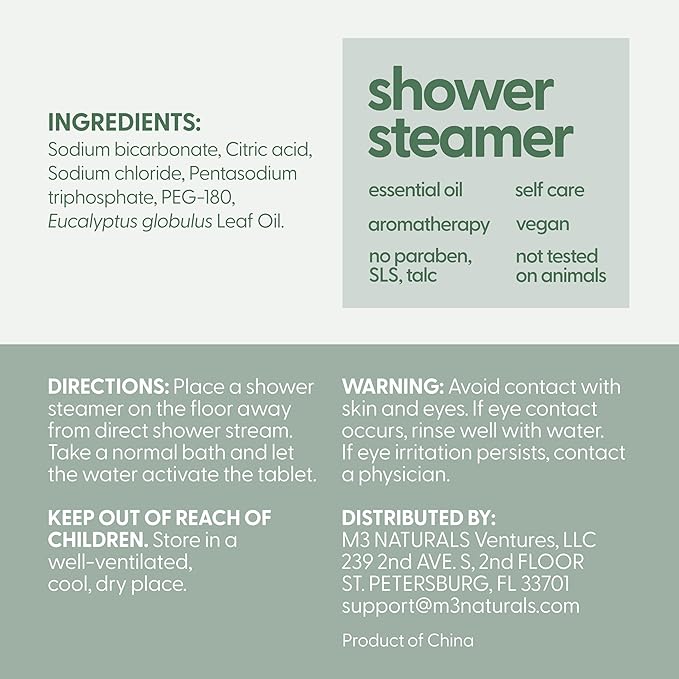 Eucalyptus Aromatherapy Shower Steamers – Supports Sinus Relief, Relaxation, Sleep, and Post-Workout Recovery – 14 Individually Wrapped Essential Oil Tablets by M3 Naturals